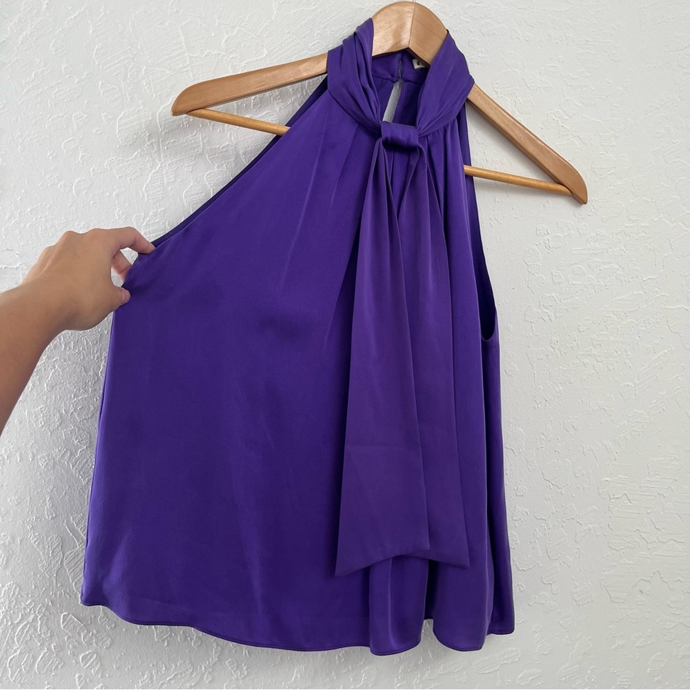 Alice + Olivia Leia Tie Neck Halter Top Violet Rich Purple Silk Blouse Small